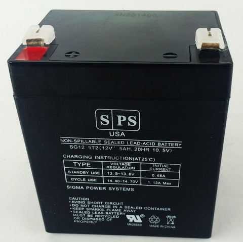 12V 5Ah rechargeable Lead acid battery with T2 terminals